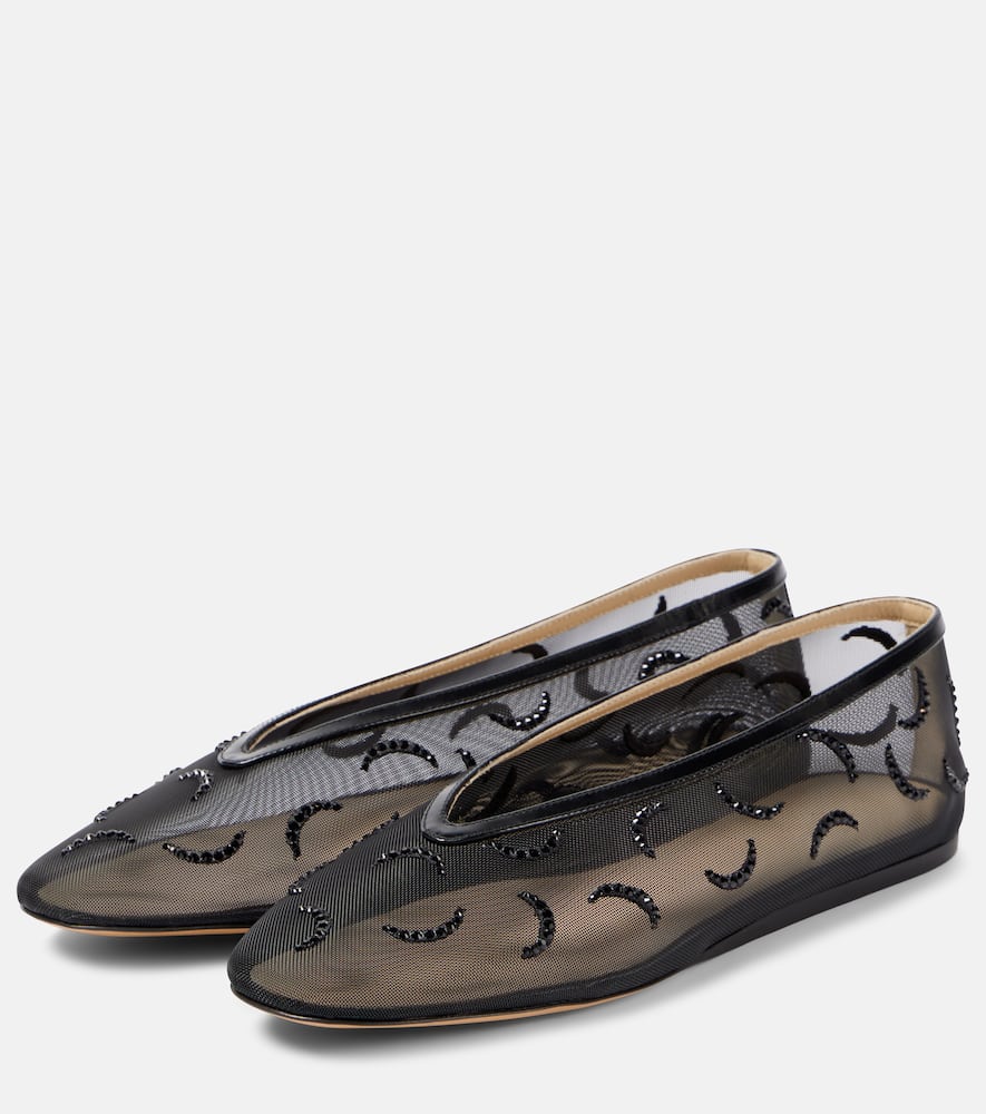 Le Monde Beryl Luna Embroidered Mesh Ballet Flats In Black