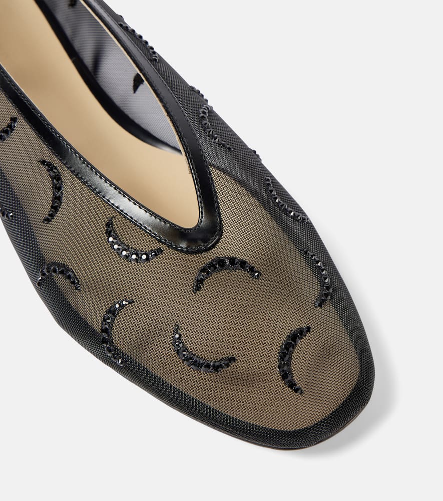 Le Monde Beryl Luna Embroidered Mesh Ballet Flats In Black
