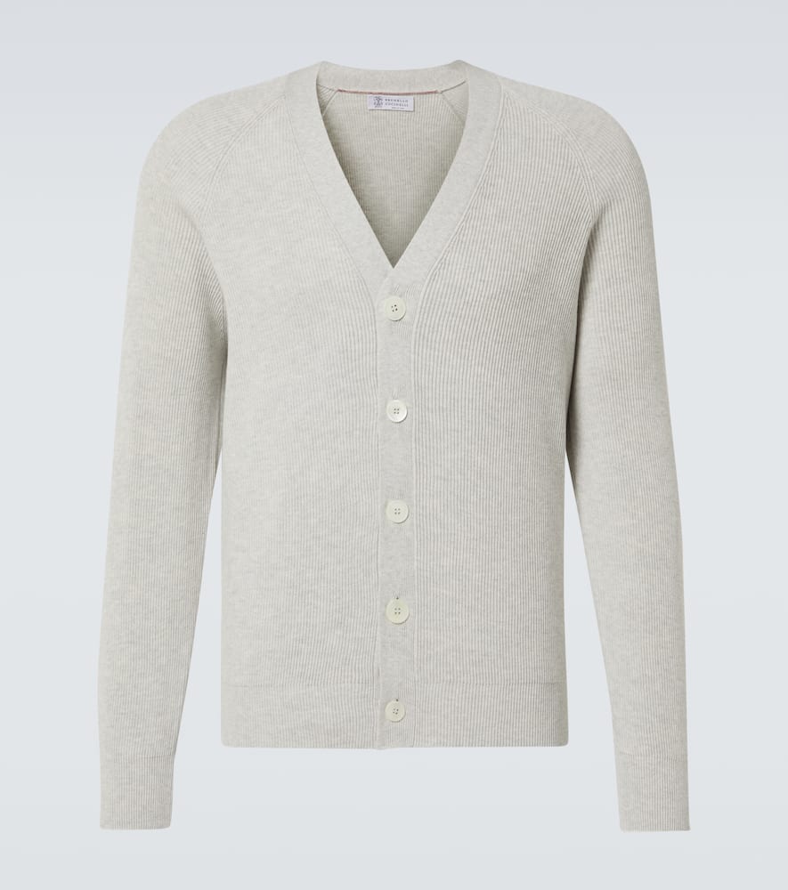 Brunello Cucinelli Knitted Cotton Cardigan In Grey