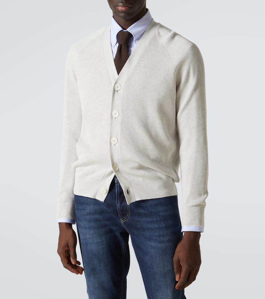 Brunello Cucinelli Knitted Cotton Cardigan In Grey