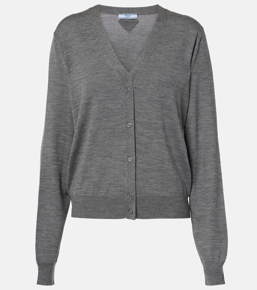 Shop Prada Virgin Wool Cardigan In Grey