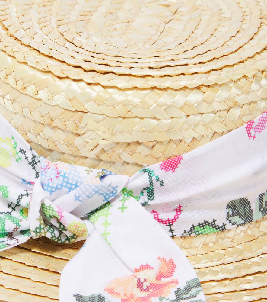 PATACHOU FLORAL COTTON-TRIMMED STRAW SUN HAT