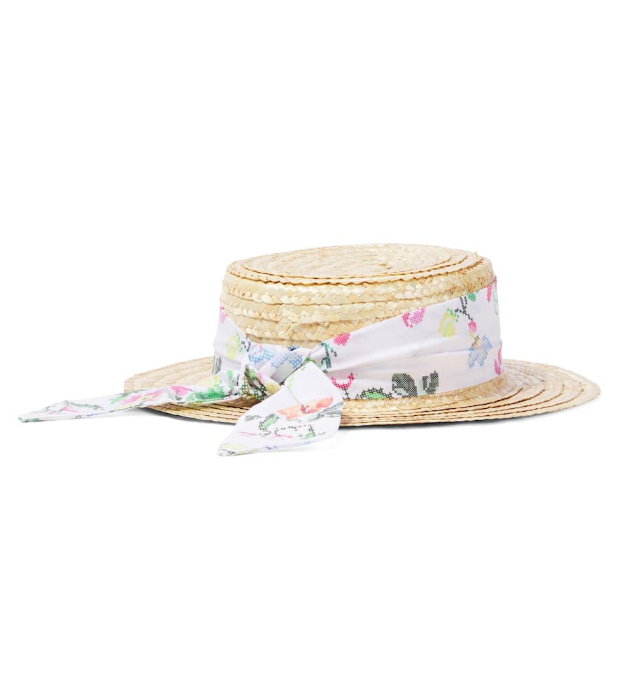 PATACHOU FLORAL COTTON-TRIMMED STRAW SUN HAT