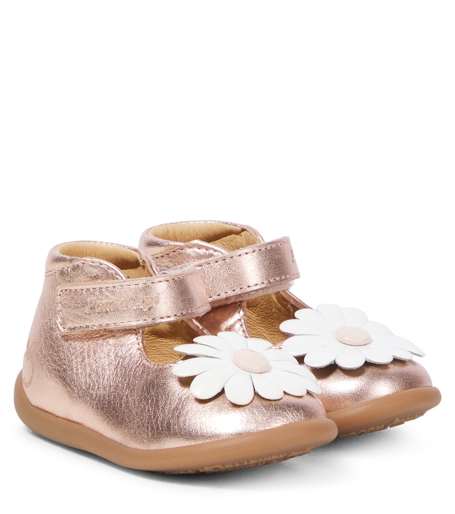 Pom d'Api Baby Stand-Up Daisy metallic leather sandals