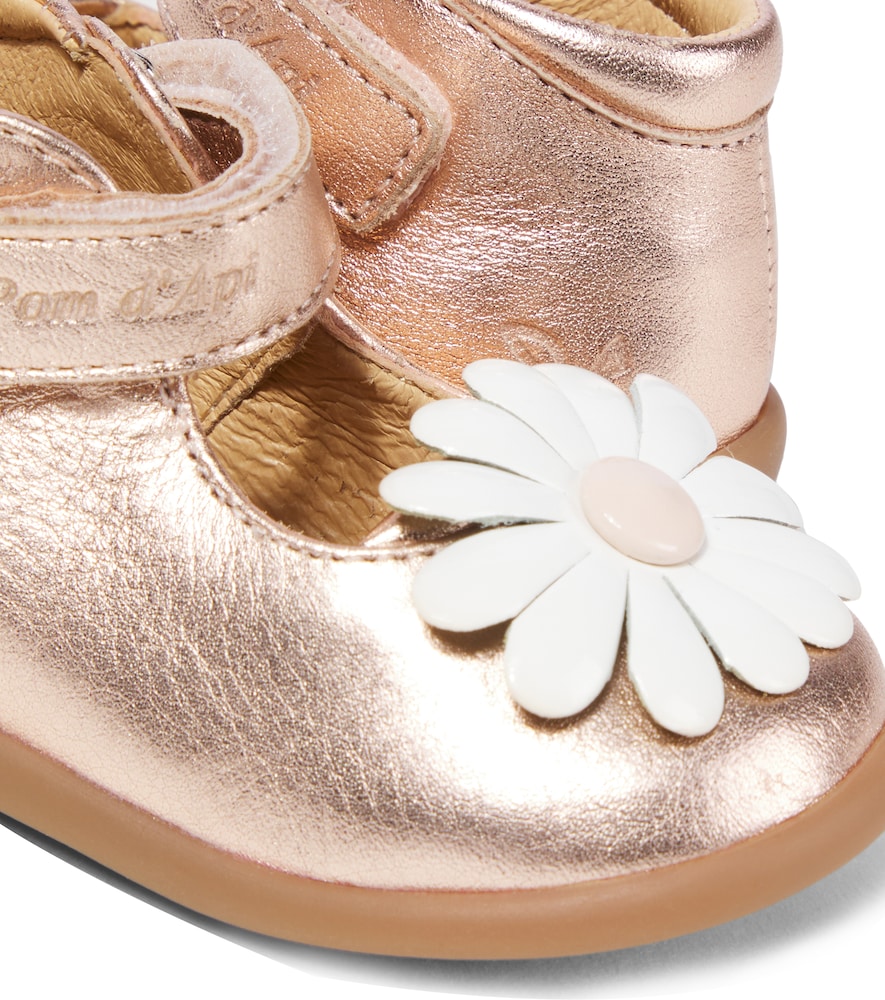  Pom D'api Pom D'api Baby Stand-up Daisy Metallic Leather Sandals 
