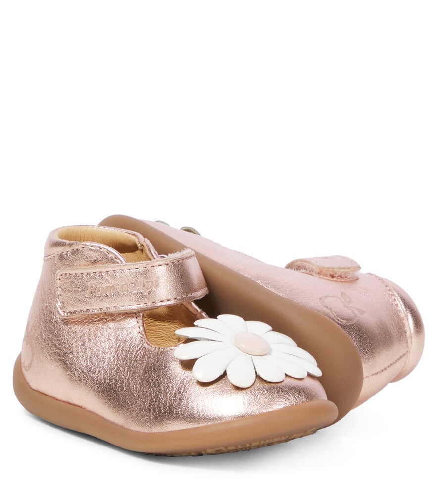  Pom D'api Pom D'api Baby Stand-up Daisy Metallic Leather Sandals 