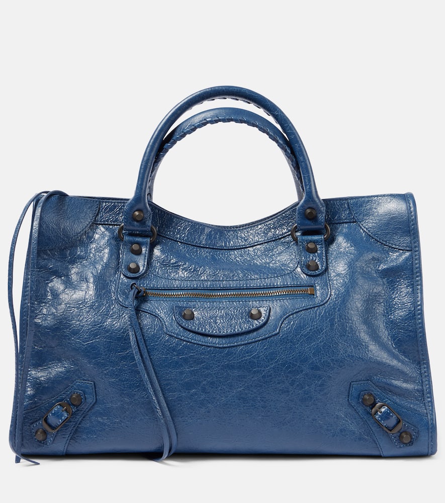 Balenciaga Le City Medium Leather Tote Bag In Blue