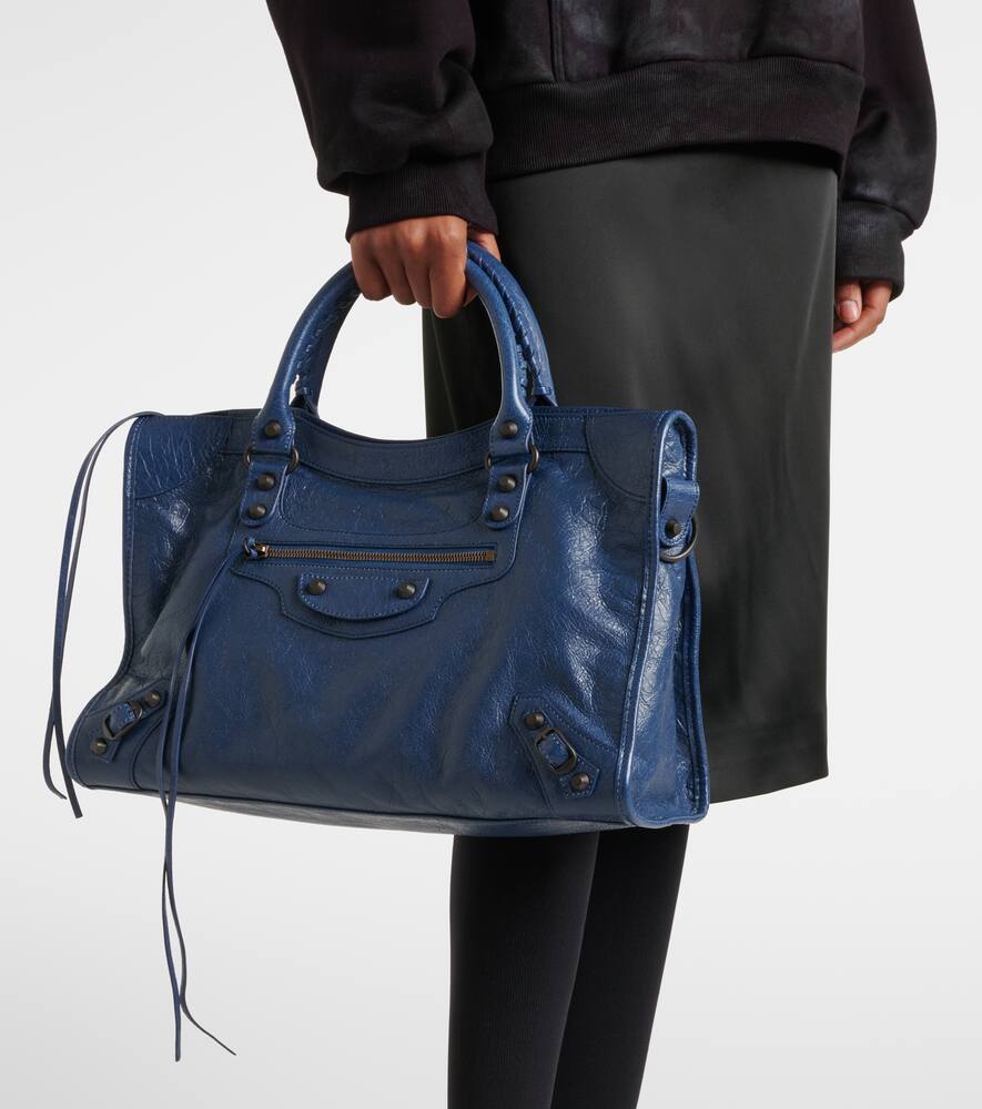 Balenciaga Le City Medium Leather Tote Bag In Blue