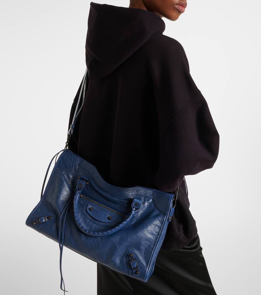 Balenciaga Le City Medium Leather Tote Bag In Blue