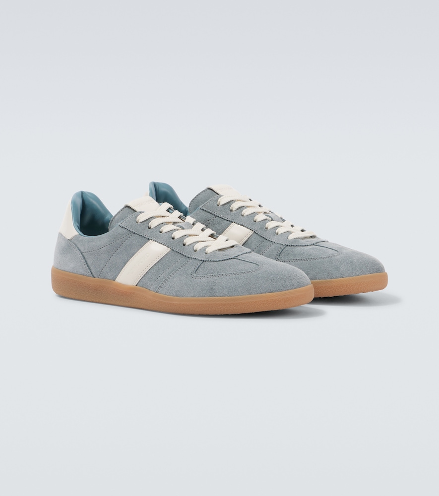 Tom Ford Men's Blue Archer Leather-Trimmed Suede Sneakers Uk Size 8