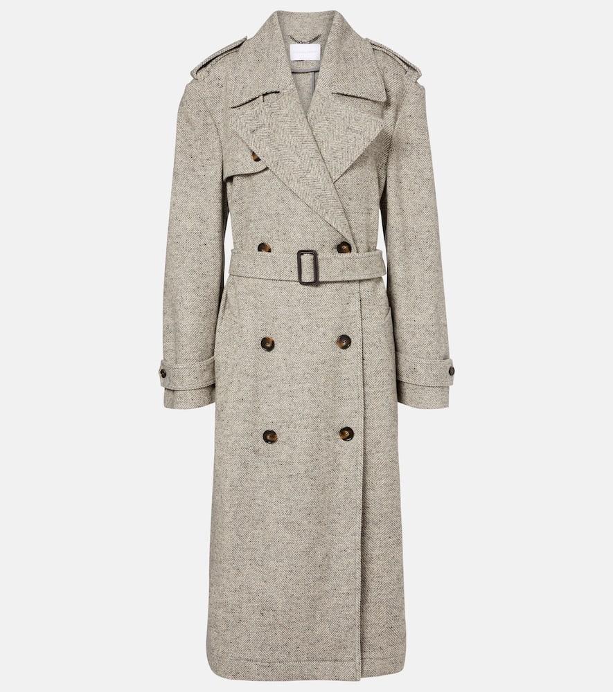 Stella Mccartney Herringbone Wool And Silk Trench Coat In Gray