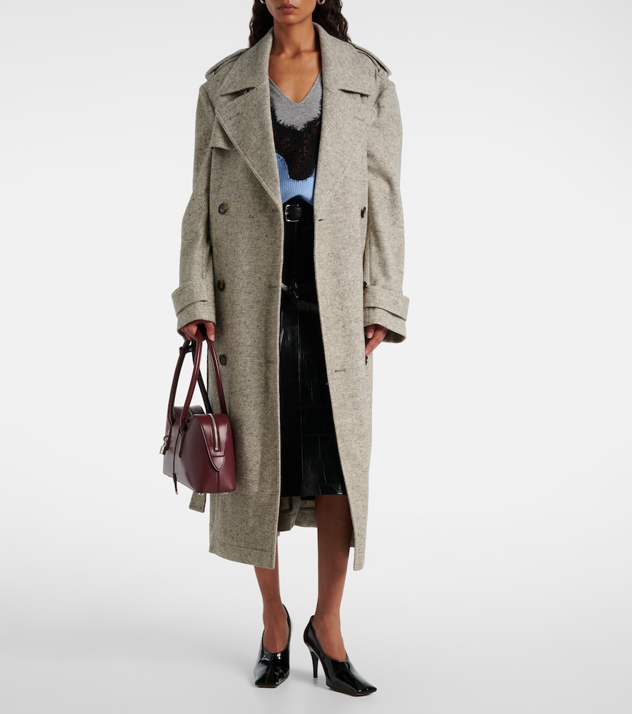 Stella Mccartney Herringbone Wool And Silk Trench Coat In Gray