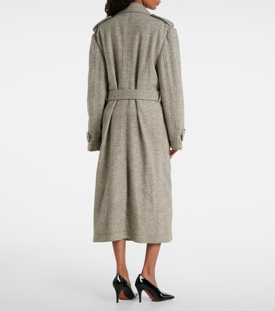 Stella Mccartney Herringbone Wool And Silk Trench Coat In Gray