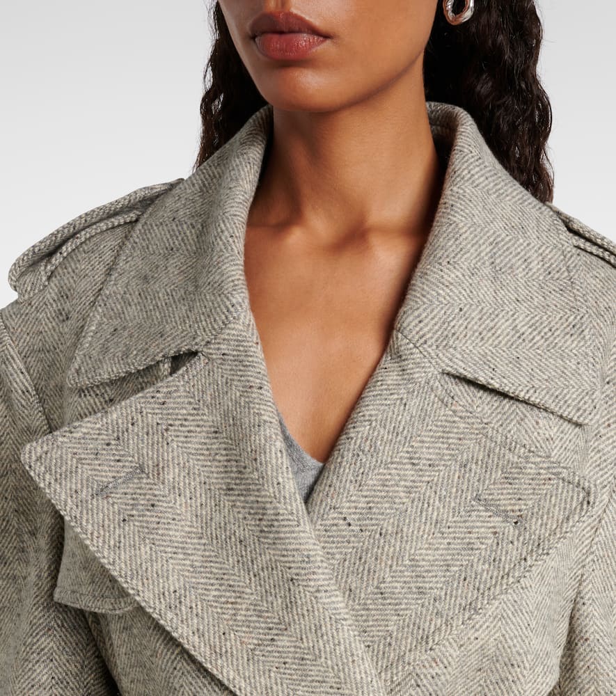 Stella Mccartney Herringbone Wool And Silk Trench Coat In Gray