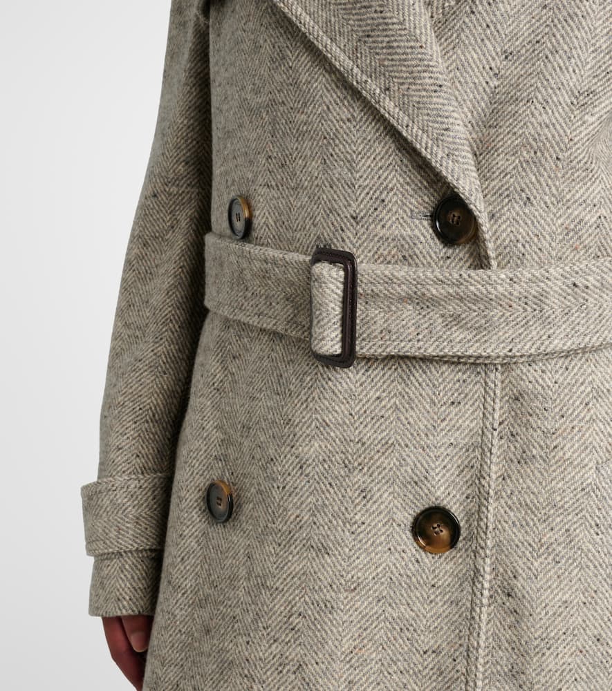 Stella Mccartney Herringbone Wool And Silk Trench Coat In Gray
