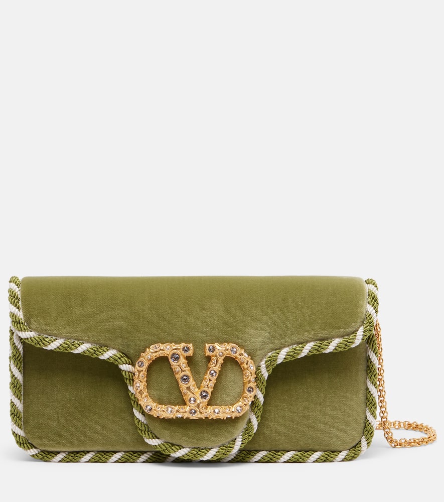 Valentino Locò Mini Velvet Shoulder Bag In Green