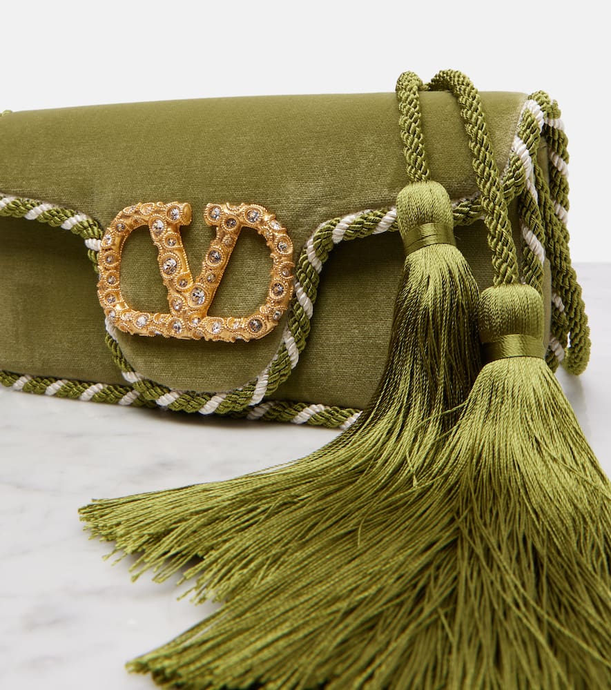Valentino Locò Mini Velvet Shoulder Bag In Green