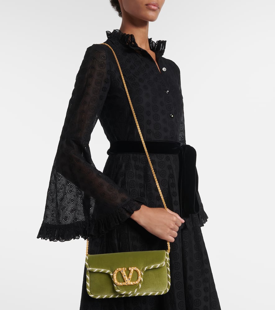Valentino Locò Mini Velvet Shoulder Bag In Green