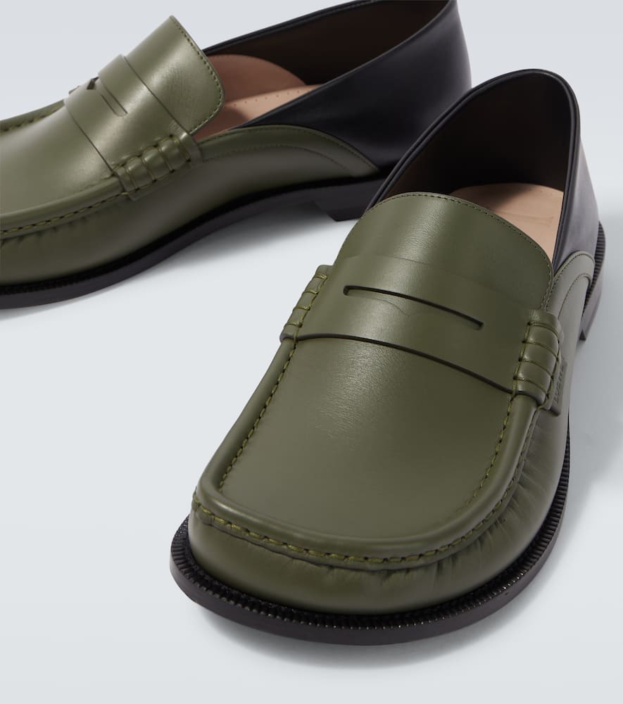 Loewe Campo Leather Penny Loafers In Green