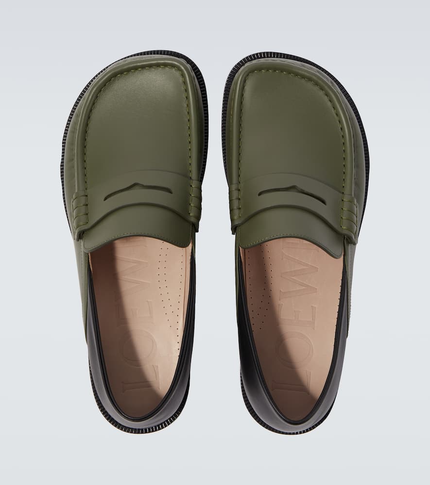 Loewe Campo Leather Penny Loafers In Green
