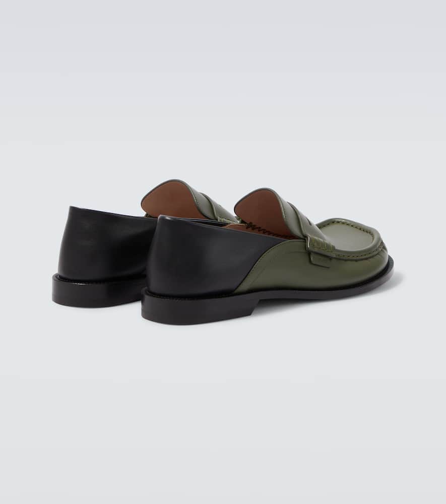 Loewe Campo Leather Penny Loafers In Green