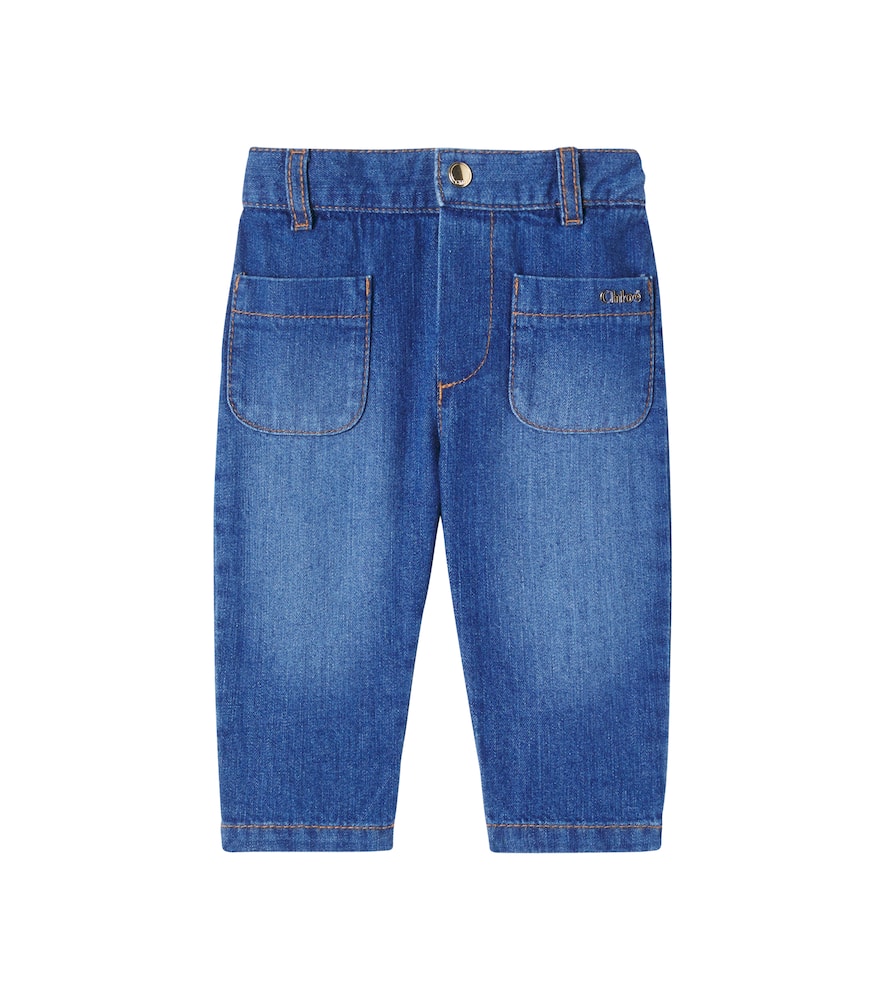 Chloé Kids Baby Logo Jeans In Blue
