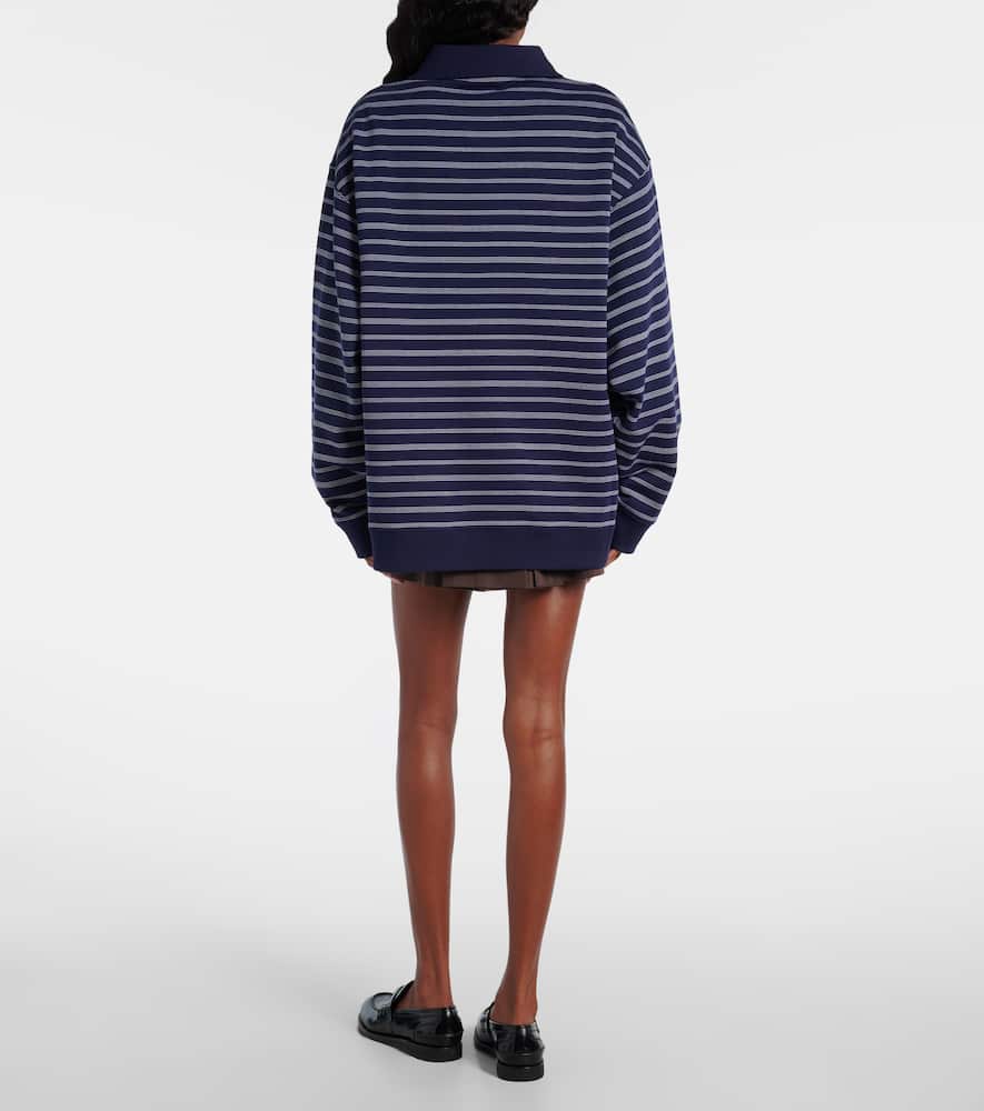 Miu Miu Striped Cotton Sweatshirt With Pointed Collar In Blue