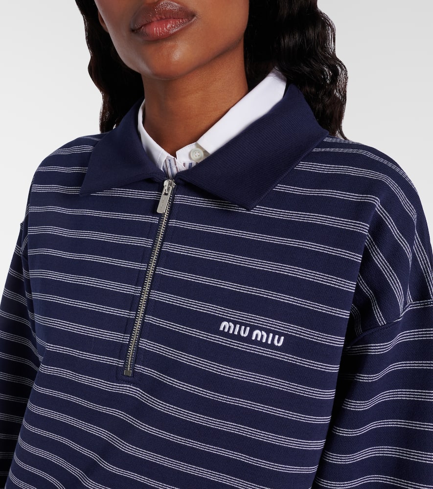 Miu Miu Striped Cotton Sweatshirt With Pointed Collar In Blue