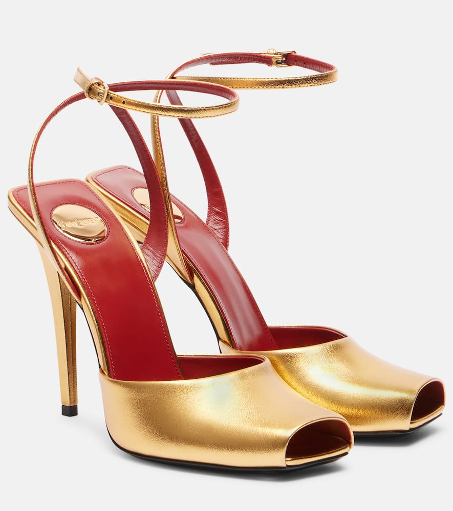 Saint Laurent La Scandale 110 Metallic Leather Sandals