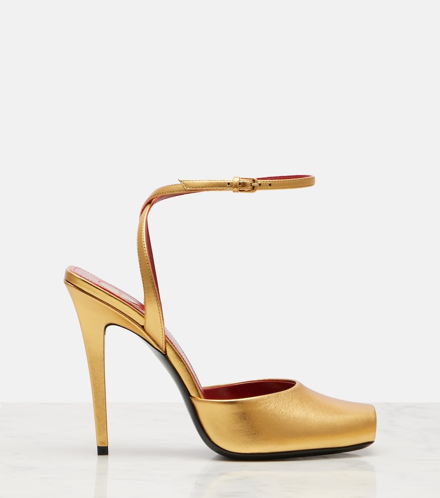 Saint Laurent La Scandale 110 Metallic Leather Sandals