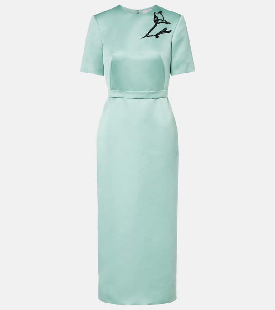 Erdem Floral Belted Duchesse Satin Midi Dress In Green