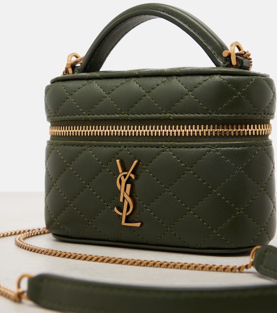 Saint Laurent Gaby Micro Leather Vanity Bag In Green