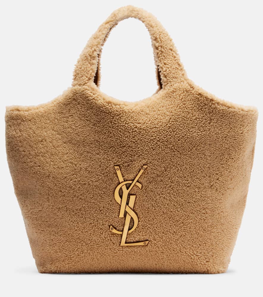Saint Laurent Icare Maxi Shearling Tote Bag In Sand