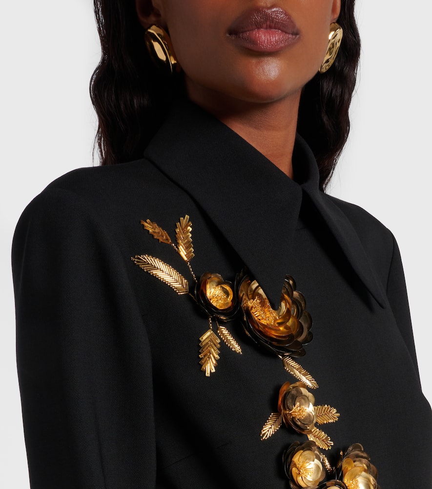 Carolina Herrera Embellished Wool-blend Mini Shirt Dress In Black