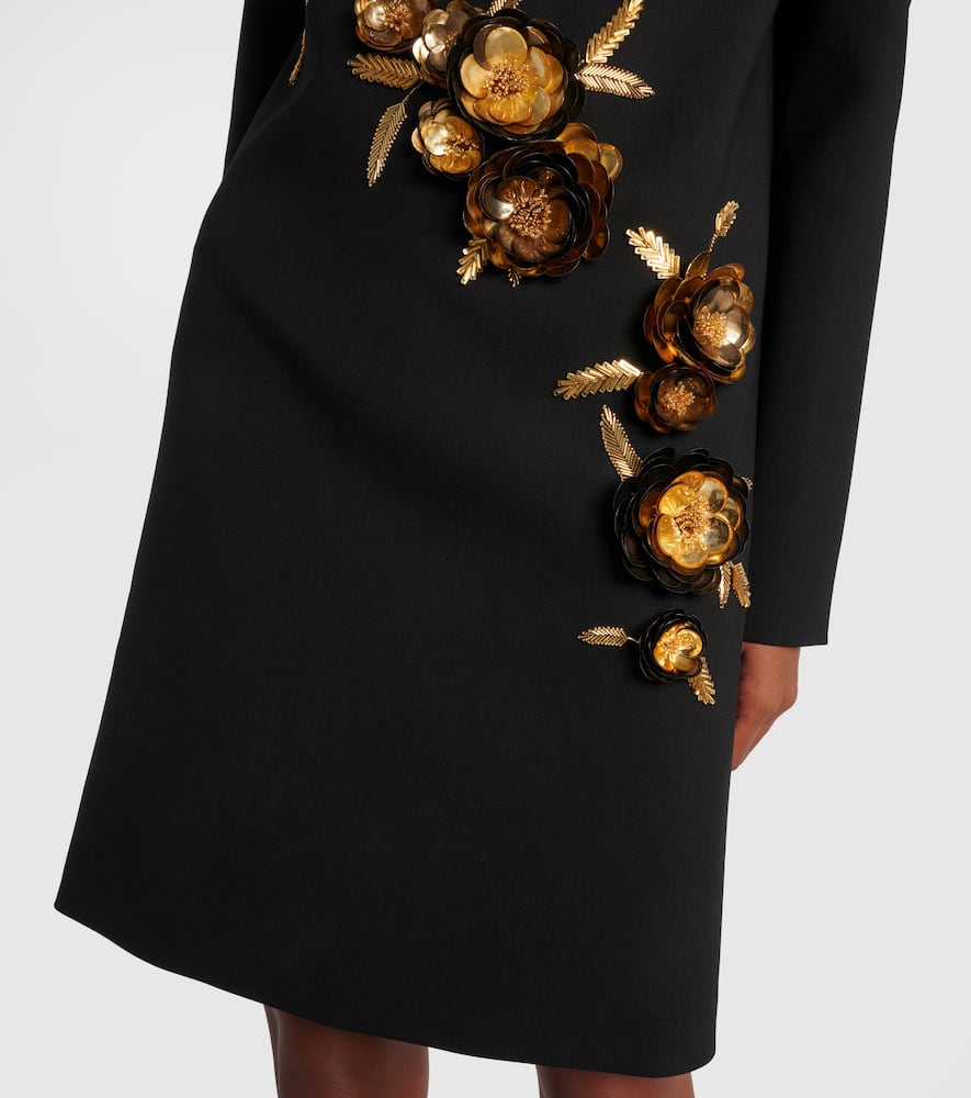Carolina Herrera Embellished Wool-blend Mini Shirt Dress In Black