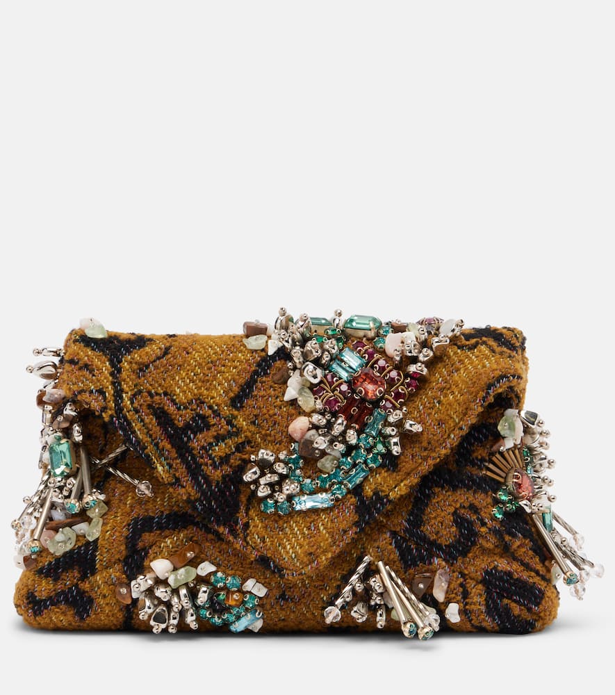 Dries Van Noten Small Embellished Jacquard Clutch In Multi
