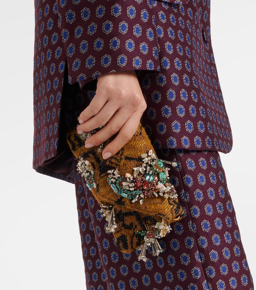 Dries Van Noten Small Embellished Jacquard Clutch In Multi