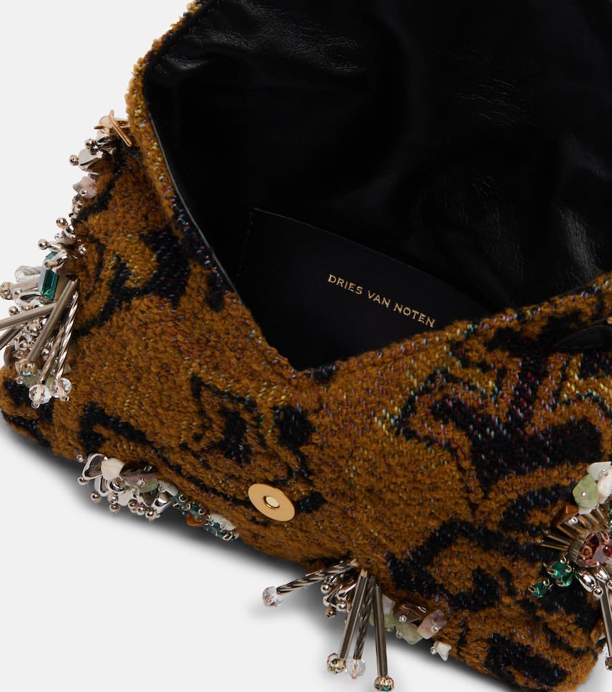 Dries Van Noten Small Embellished Jacquard Clutch In Multi