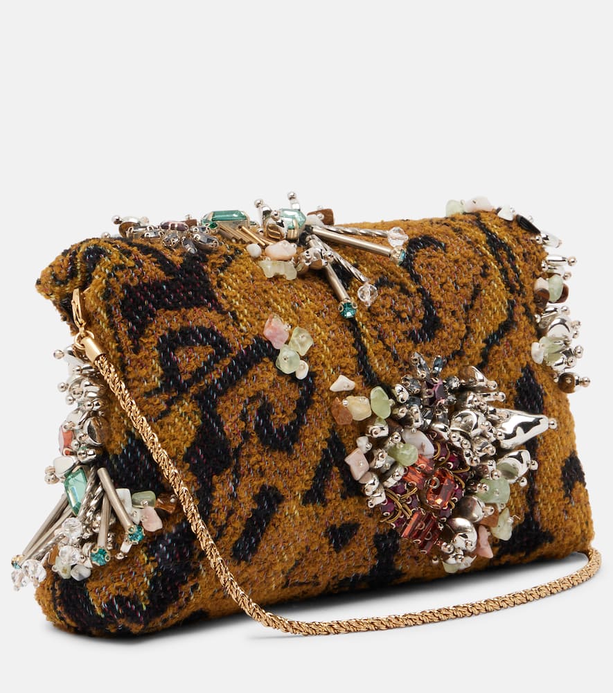Dries Van Noten Small Embellished Jacquard Clutch In Multi