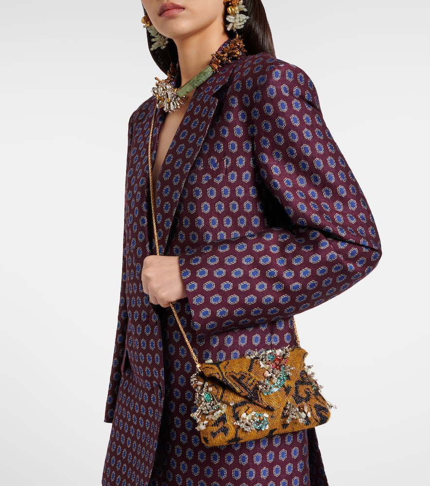 Dries Van Noten Small Embellished Jacquard Clutch In Multi
