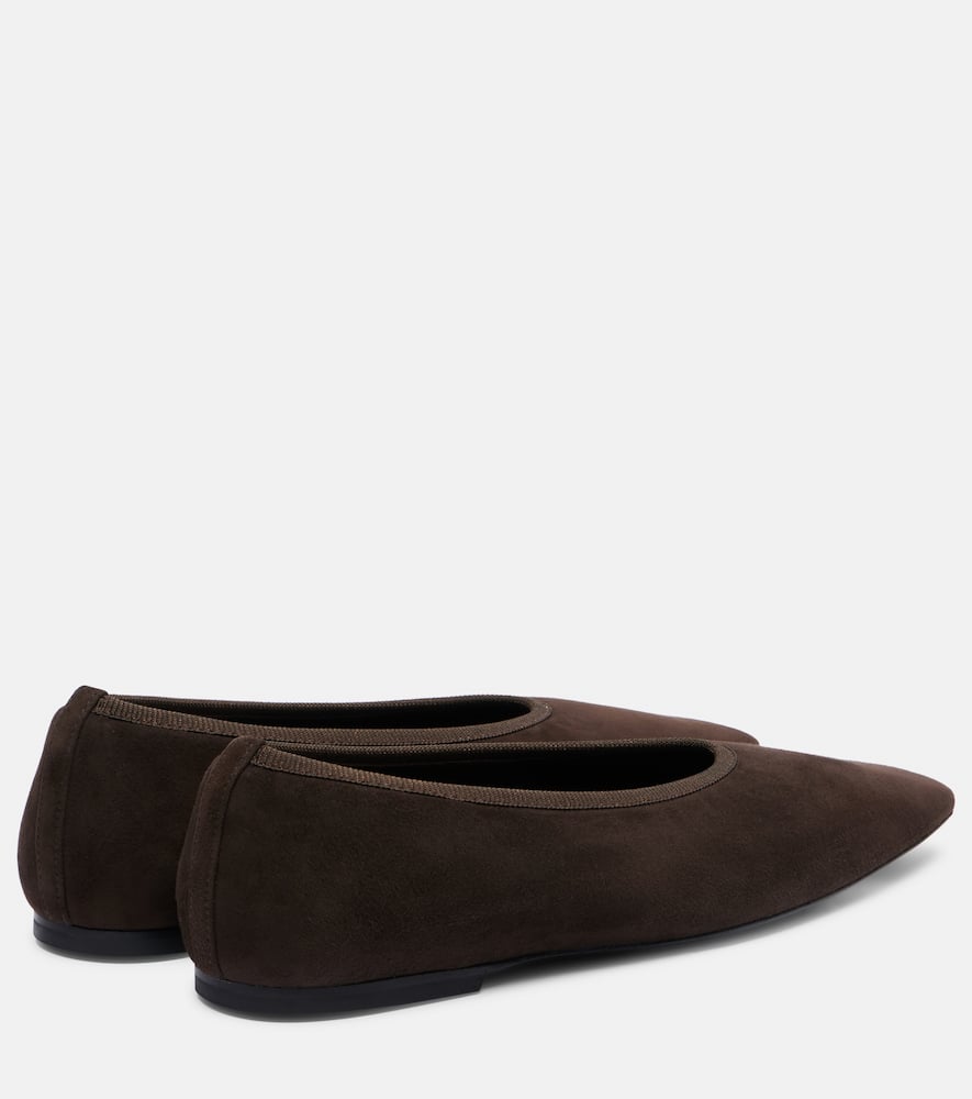 Totême Minimalist Suede Pointed-toe Flats In Brown
