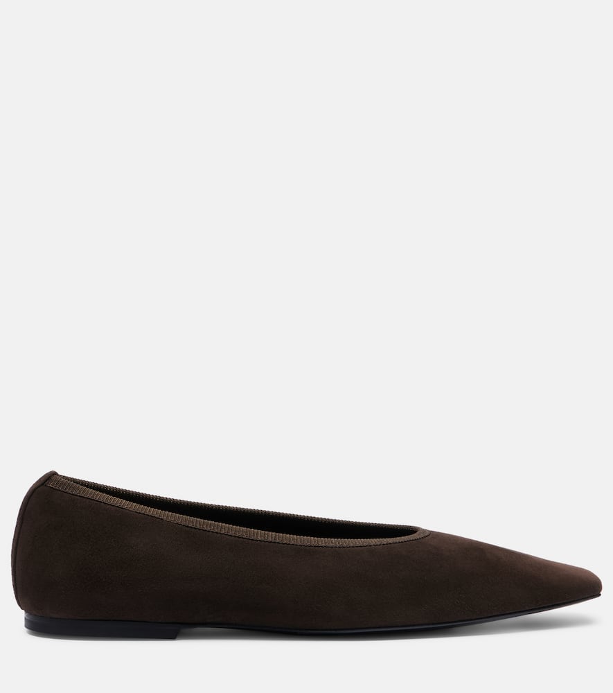 Totême Minimalist Suede Pointed-toe Flats In Brown