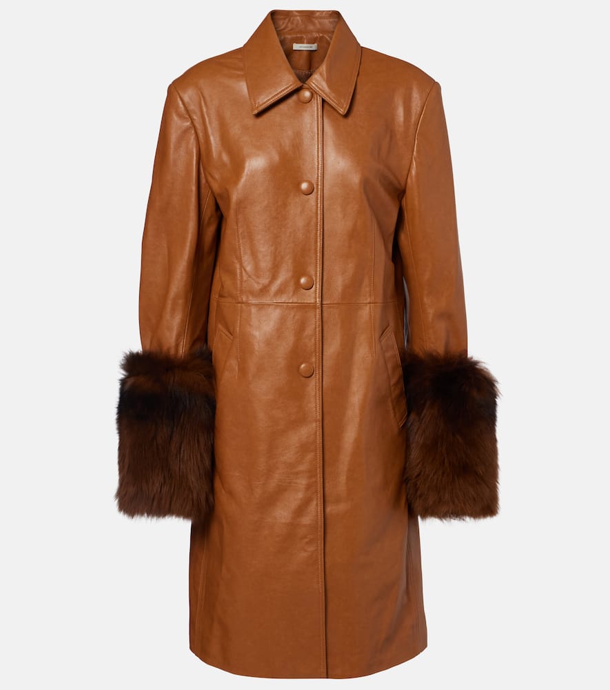 Jacques Wei Shearling-trimmed Leather Trench Coat In Brown