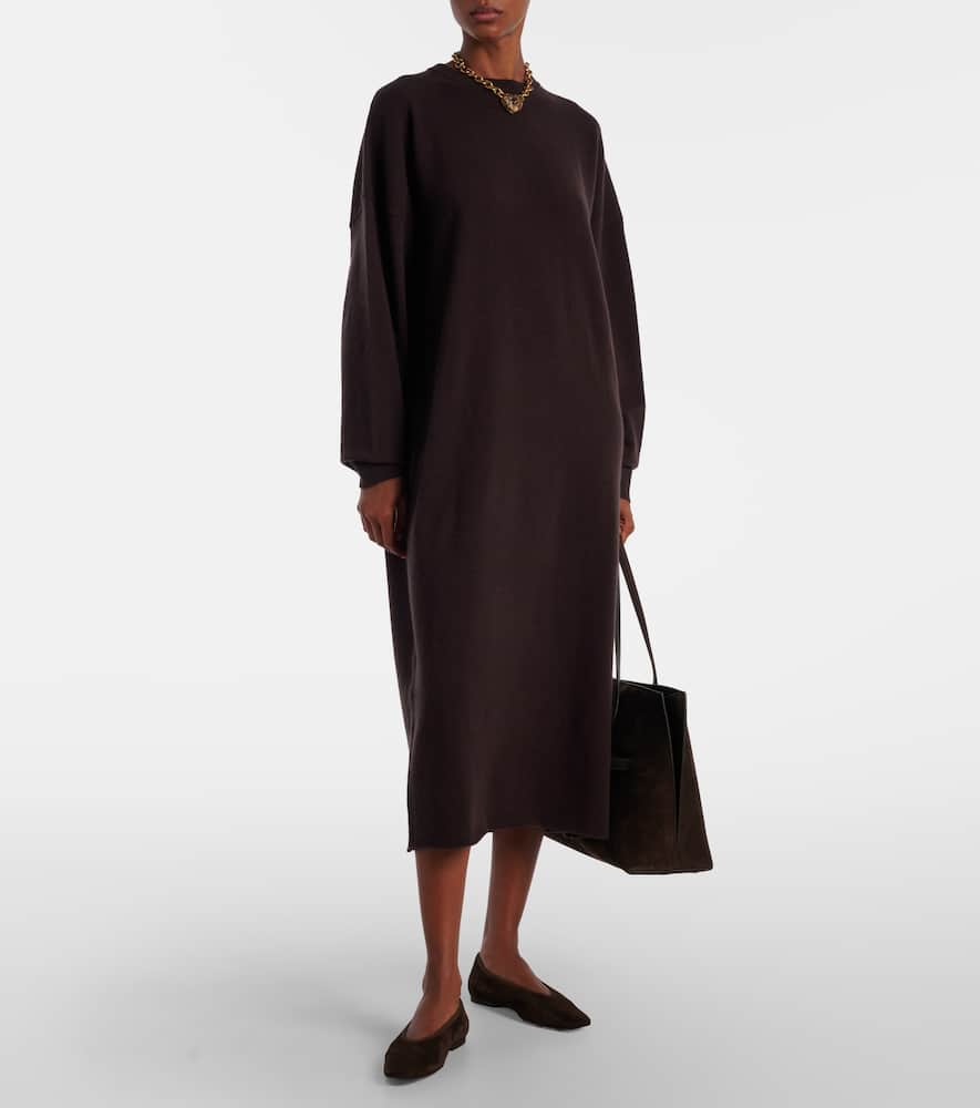 Extreme Cashmere N°106 Weird Short Cashmere-blend Midi Dress In Brown