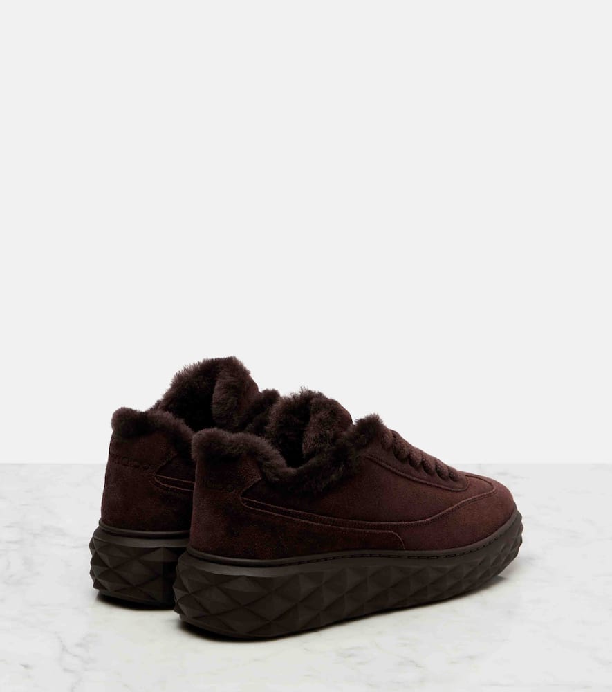Jimmy Choo Diamond Maxi Shearling-trimmed Suede Sneakers In Brown