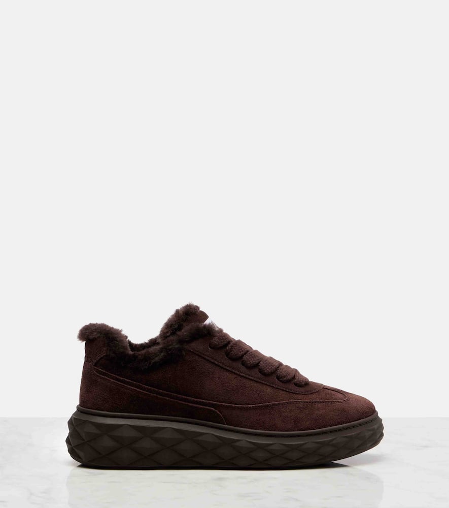 Jimmy Choo Diamond Maxi Shearling-trimmed Suede Sneakers In Brown