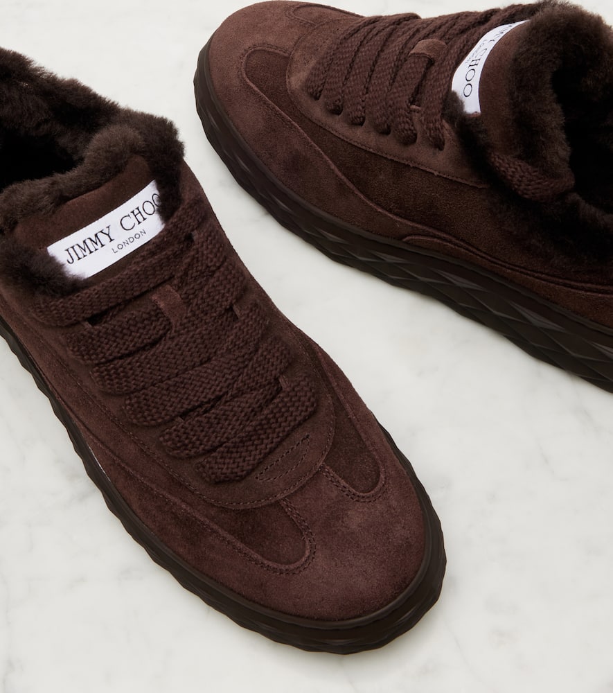 Jimmy Choo Diamond Maxi Shearling-trimmed Suede Sneakers In Brown