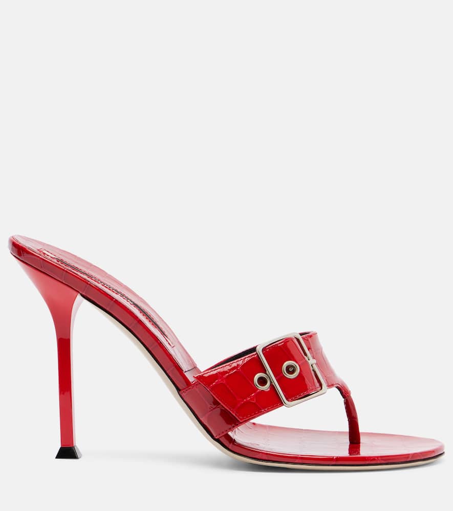 Christen Helix 95 Croc-effect Patent Leather Mules In Red