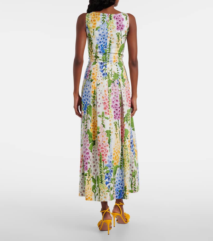 Oscar De La Renta Foxglove Print Sleeveless Stretch Poplin Dress In Multi