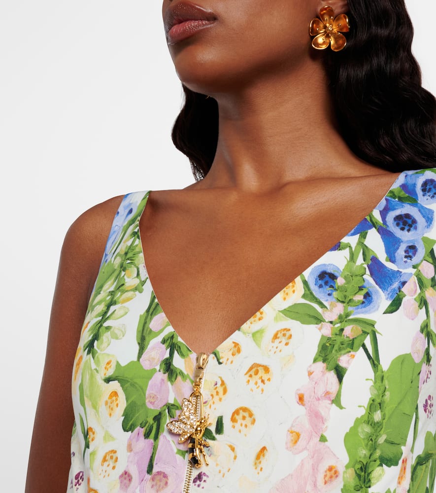 Oscar De La Renta Foxglove Print Sleeveless Stretch Poplin Dress In Multi